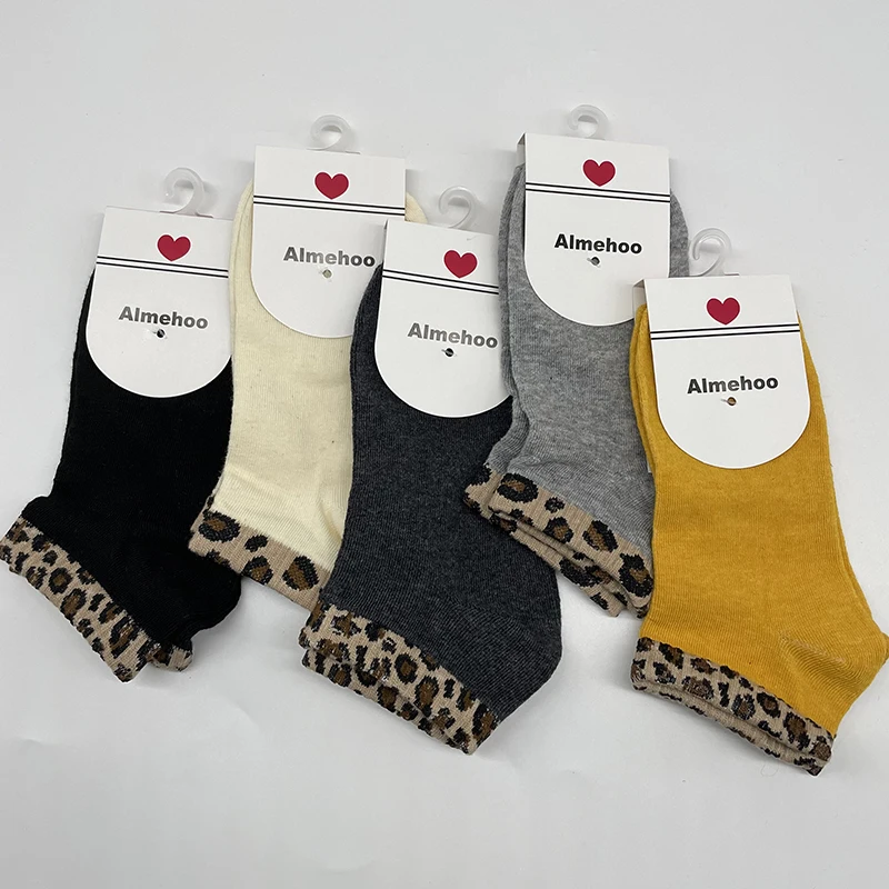 

5 Pair Leopard Print Short Cotton Women Socks Set Fashion Popular Stripe Summer Socks Girls Japanese Style Chaussette Femme