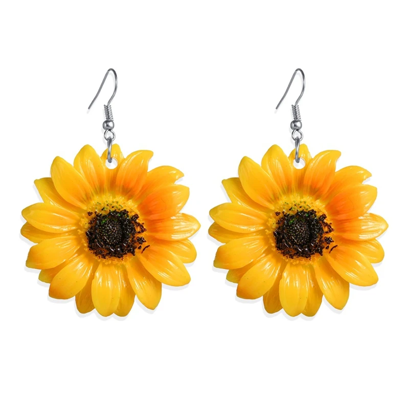 

8Seasons Fashion Drop Earrings Yellow Sunflower For Women Summer Party Wedding Girls Earring Sweet Jewelry 63mm x 48mm, 1 Pair