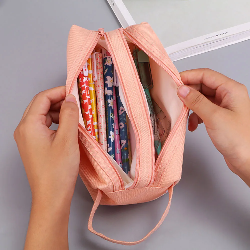 Портативный двойной Слои дизайн большой Ёмкость молнии мешок ручки Пенал из