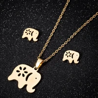 2021 stainless steel for women necklace cute elephant gold and silver color pendant necklace earrings engagement jewelry