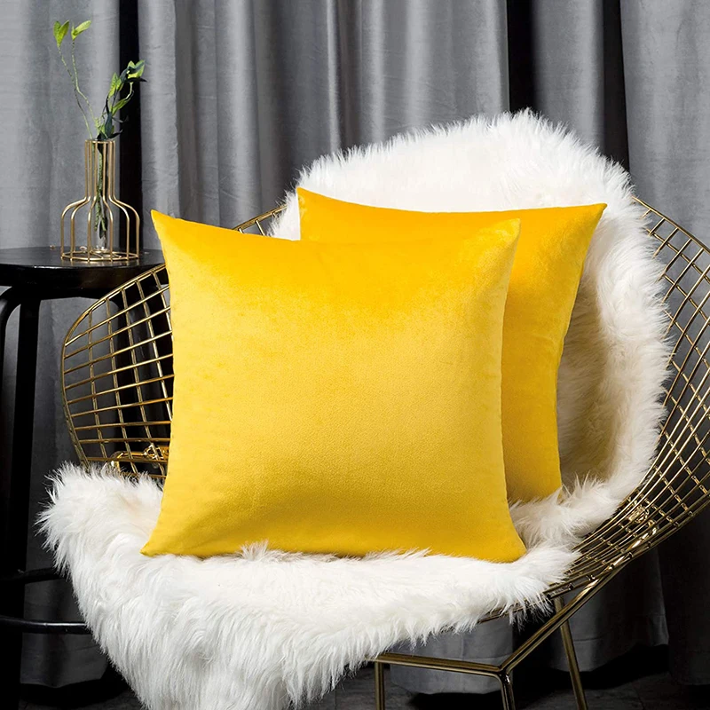 

Luxury Velvet Pillow Case 18x18inch Decorative Cushion Covers Yellow Solid Color Home Decoration Massage Pillow Case