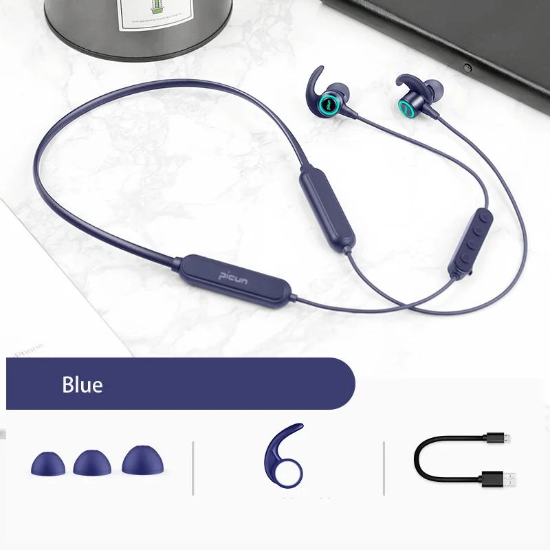 Новейшая Спортивная bluetooth-гарнитура Picun 5,0, беспроводные стерео музыкальные наушники с микрофоном для iphone 6s 7 Xiaomi huawei samsung - Цвет: Синий