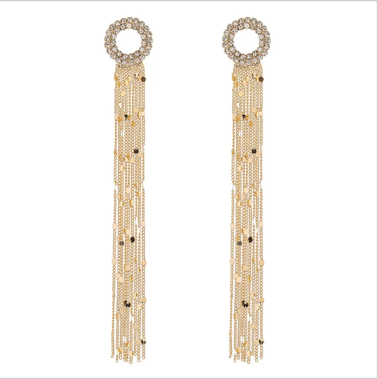 

New high-end tassel earrings super shiny goddess temperament earrings fashionable wild earrings round earrings