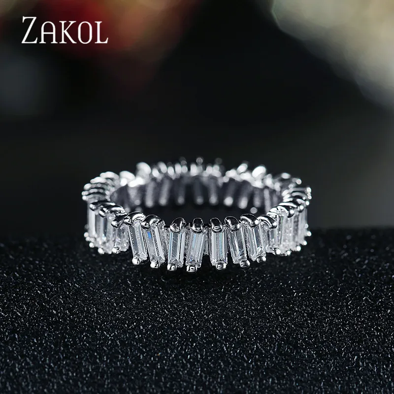 ZAKOL Модные Роскошные Очаровательные AAA багет кубического циркония палец кольцо для женщин мужчин Cz вечерние ювелирные изделия для свадьбы FSRP2046