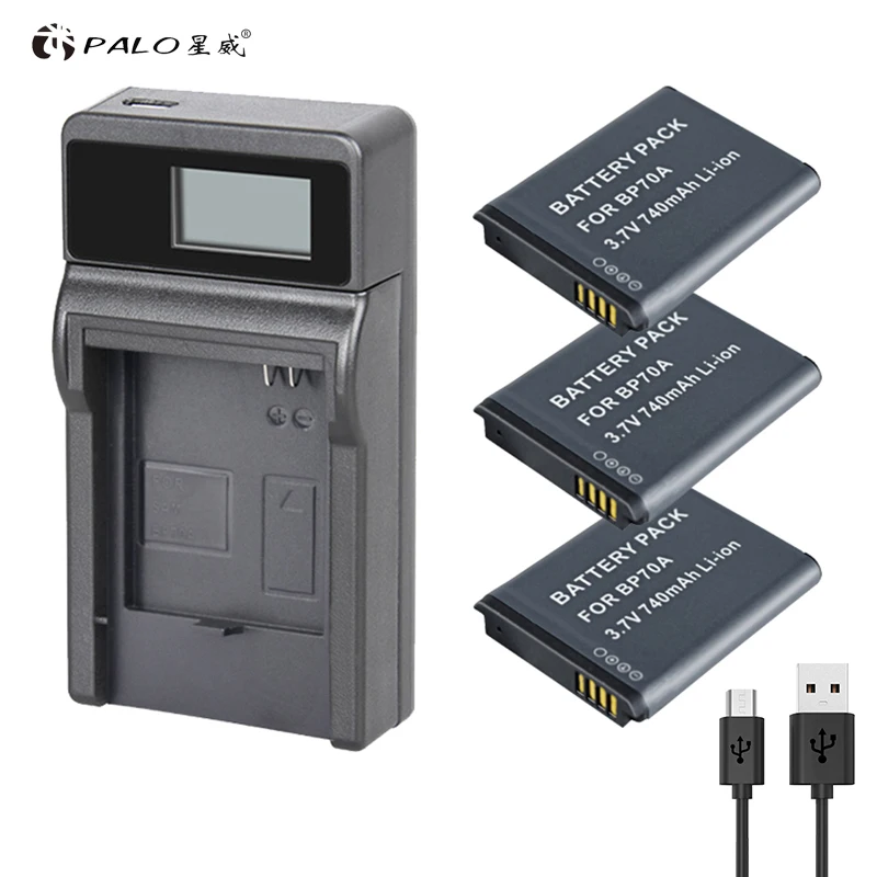PALO 3 шт. BP 70A BP70A камера batetry для samsung батарея bp70a DV150F AQ100 + ЖК дисплей зарядное