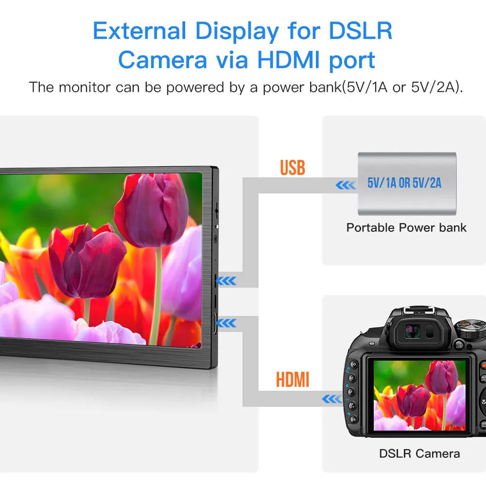 구매 Eyoyo-EM08H IPS 휴대용 모니터 HDMI 유형 USB C LCD 화면 8.9 인치 PC PS4 Xbox 360 X, 라즈베리 스위치 노트북용 디스플레이