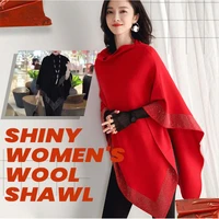 shiny womens wool shawl cashmere womens winter cape poncho fashion winter woman ponchos capes coats 2021 coat cloak shawls