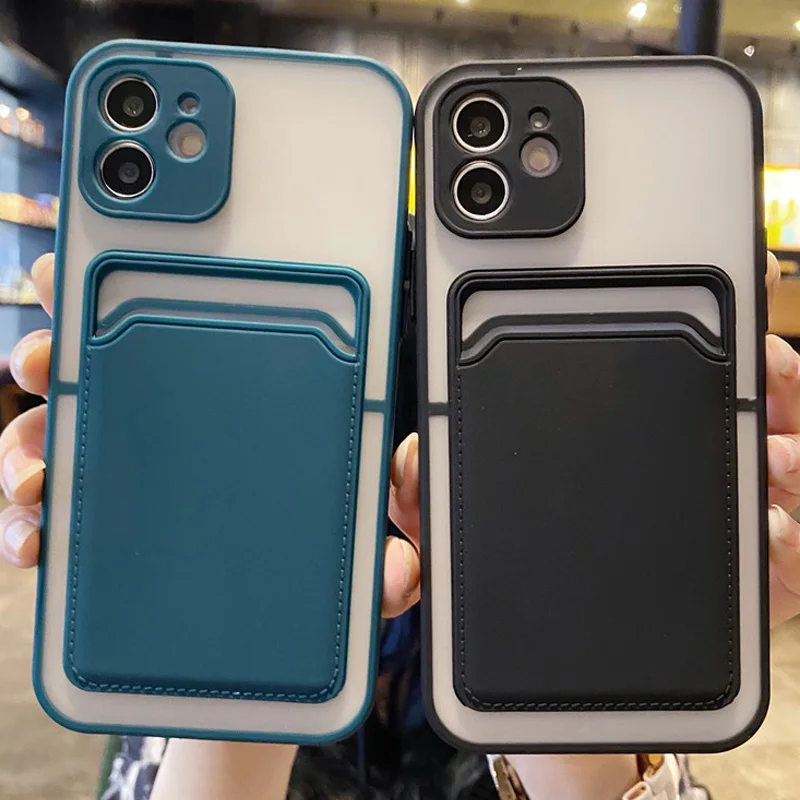 

Card Bag Matte Hard PC Phone Case For iphone 12 Mini XS XR X 11 Pro Max SE 2020 8 7 6 6S Plus Shockproof Protective Back Cover