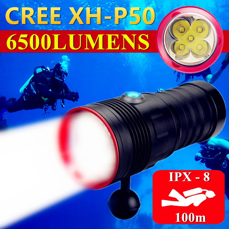 

4CORE CREE XHP50 High Power Underwater 100m Dive Fill Light Waterproof LED Diving Powerful Flashlight Hunting Tactical Torch