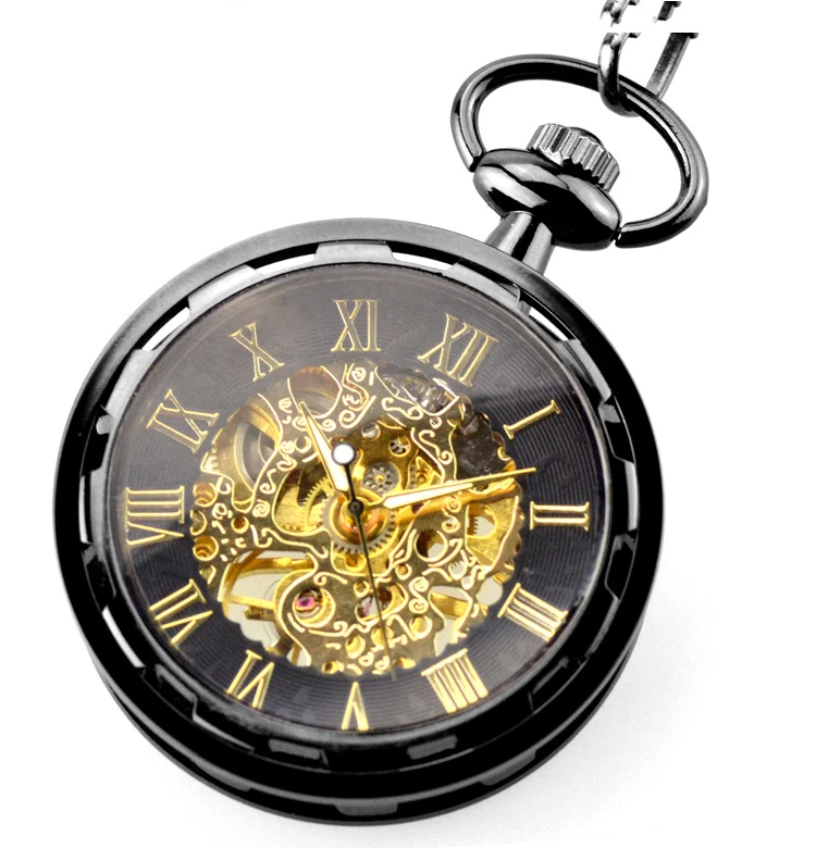 Fashion Gold Mechanical Pocket Watch Stainless Steel Luxury Skeleton Design Men Women Casual Pocket Watches With Chain