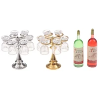 hot 1 set delaicate miniature dollhouse bar counter mini wine bottle champagne glass holder rack play kitchen furniture