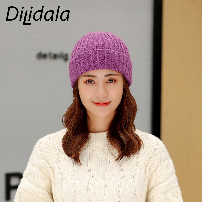 Dilidala женские шапки купольные вязаные осень зима уличная флисовая шерстяная