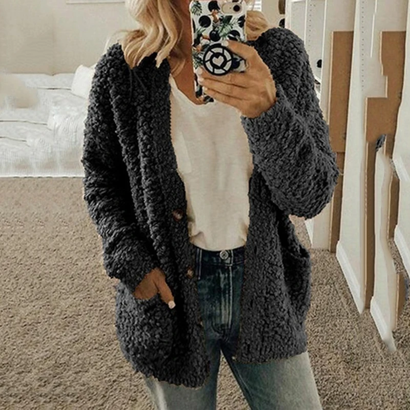 

2021 Faux Fur Coat Cardigan Autumn Winter Women Warm Coat Ladies Overcoat Plush Jacket Female Long Coat Plus Size Outwear