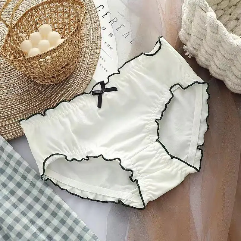 

Women's panties Pure color cotton cute wood ear pearl bow knot mid-waist briefs comfortable breathable simple Women's underwear