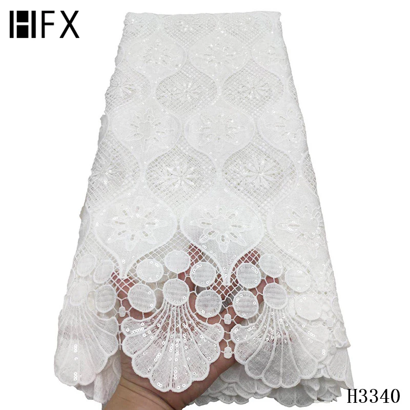 

HFX African Cord Lace Fabric Water Soluble Dress Lace Stones High Quality Nigerian Guipure Lace Fabric For Wedding Party H3340