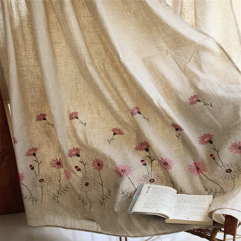 Высокое качество полотно занавески Дейзи с цветочной вышивкой шторы полу ночные