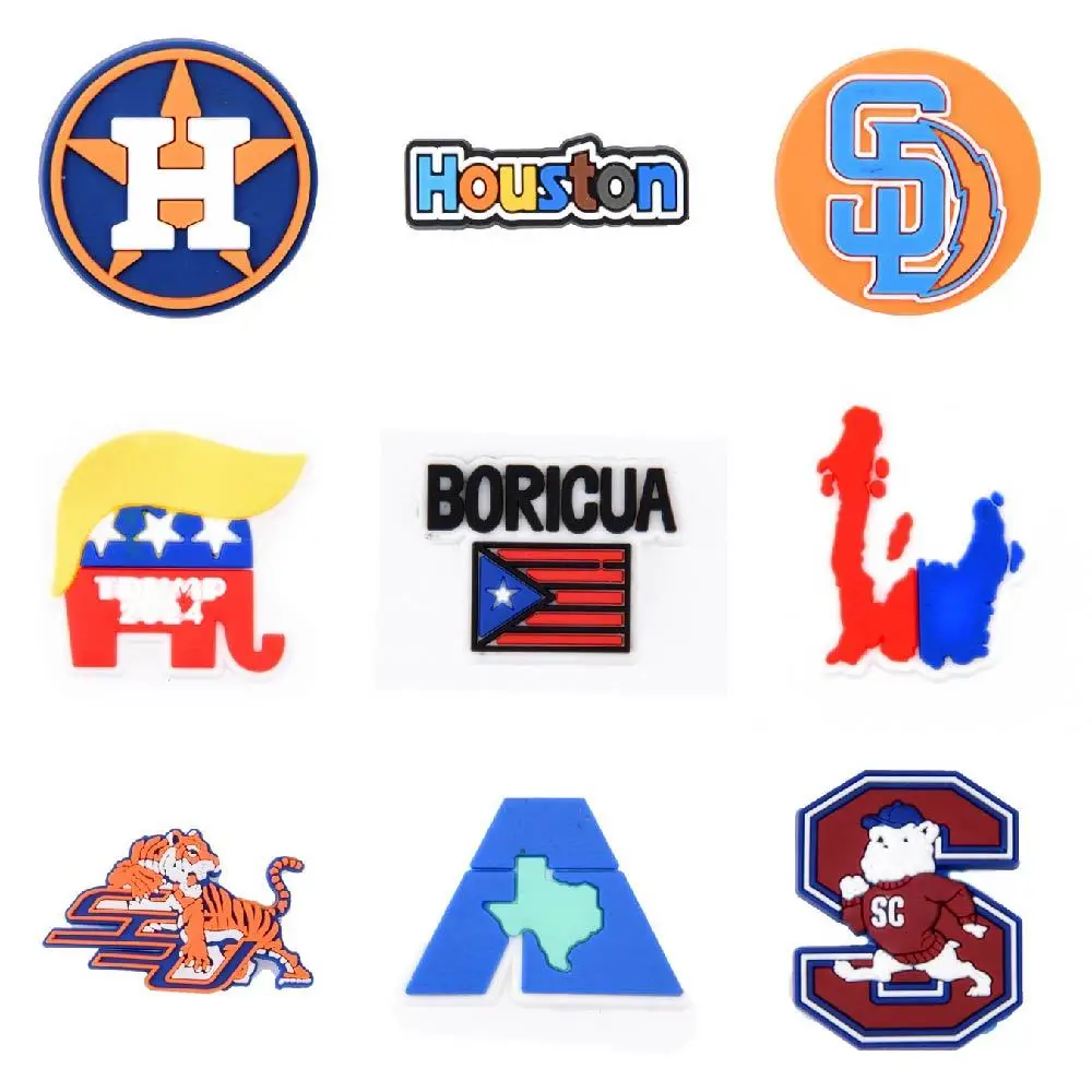 New Custom 1 Pcs Flag Croc Shoe Charms American Huston State Shoes Decorations Mexico India Israel Dominican Country Accessories