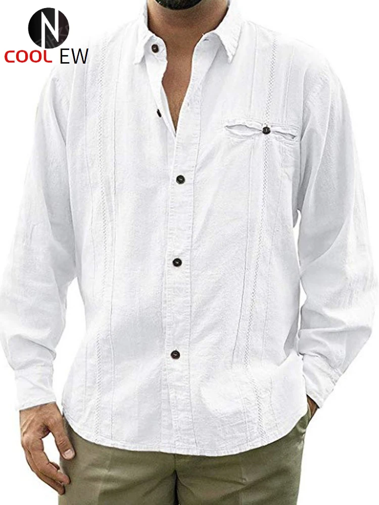 

European Style Mans Shirts Pure Fashion Summer Shirt For Big and Tall Men Vintage Brand Top Tees Summer Long Sleeve Streetwear