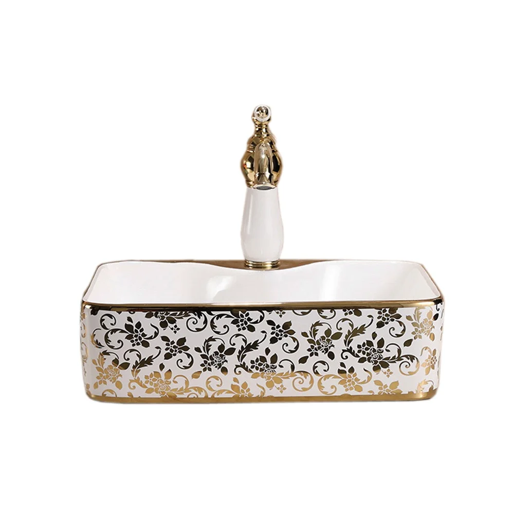 

Luxury and easy to clean rectangular bathroom art basin ceramic washbasin