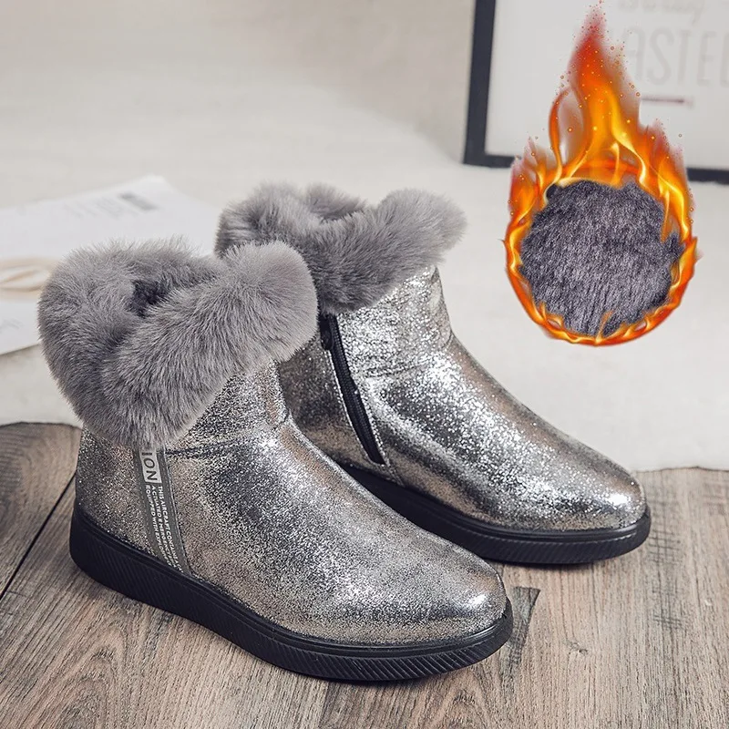 

Winter Women Sequined Snow Boots Warm Thick-Soled Ankle Boots Plus Velvet Cotton Shoes Plus Size Botas De Mujer Botines Mujer