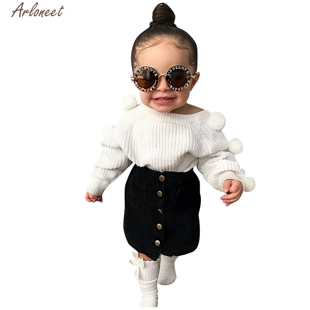ARLONEET/Одежда для девочек детские осенние Вязаные белые топы с помпонами + черные