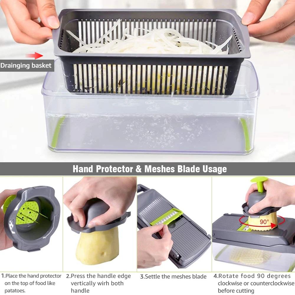 

2021 New Vegetable Cutter Multifunctional Slicer Fruit Potato Peeler Carrot Grater Kitchen Accessories Basket Vegetable Slicer