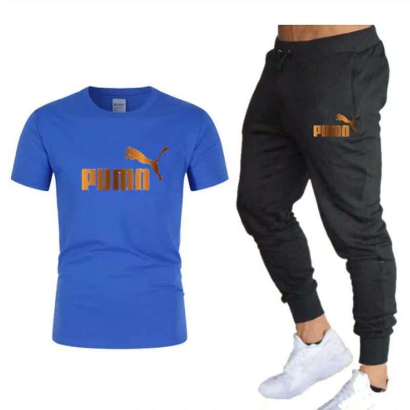 

2021new gold logo print crew neck short sleeve suit + sports pants leisure sports fitness trend fashion