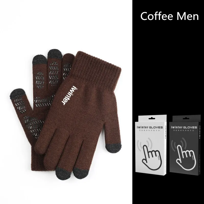 Fashion Touch Screen Gloves Men Women Winter Warm Knitting Mittens Anti Slip Thicken Full Finger Guantes