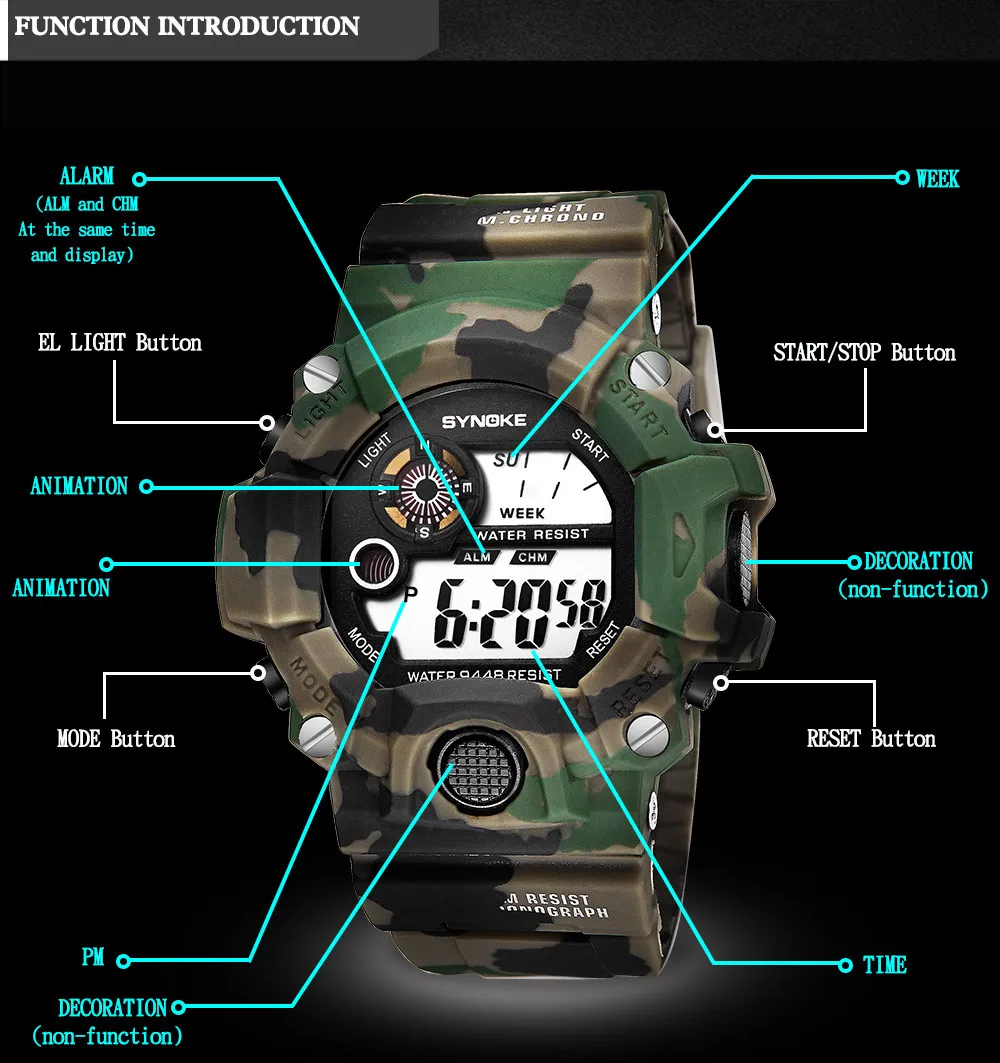 

Fashion Cool Men Multi Function Military Sports Waterproof Wrist Watch LED Digital Dual Movement Luxury Military Clock Masculin