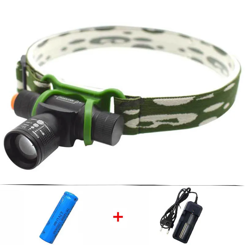 

WasaFire Tactical Zoomable Headlamp Powerful Q5 LED Head Lamp Light Waterproof Frontal Flashlight Headlight + 14500 +Charger