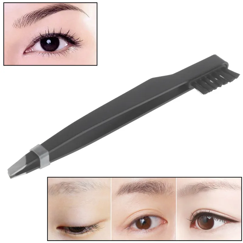 

1PC black Stainless Steel Eyebrow Tweezer + Comb Beauty Hair Slanted Puller Eye Brow Clips Makeup Tool