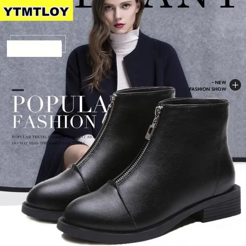 

New Plush Ankle Boots Winter Women Square Heel Chelsea Boots Leather High Heel Shoes Female Botas Mujer Zipper Fur Boots 2020