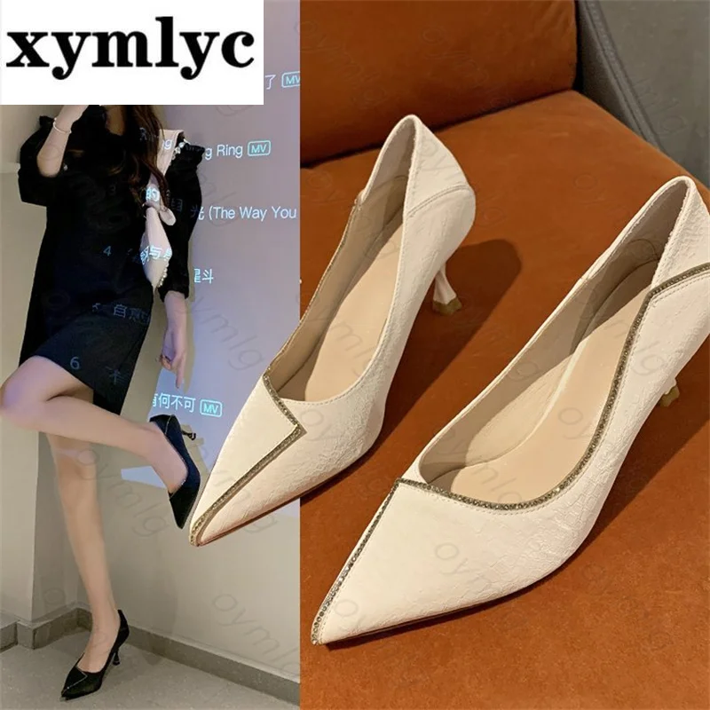 

Женские туфли на высоком каблуке, Новинка осени 2021, модная обувь во французском стиле с острым носком, на шпильке, обувь для работы