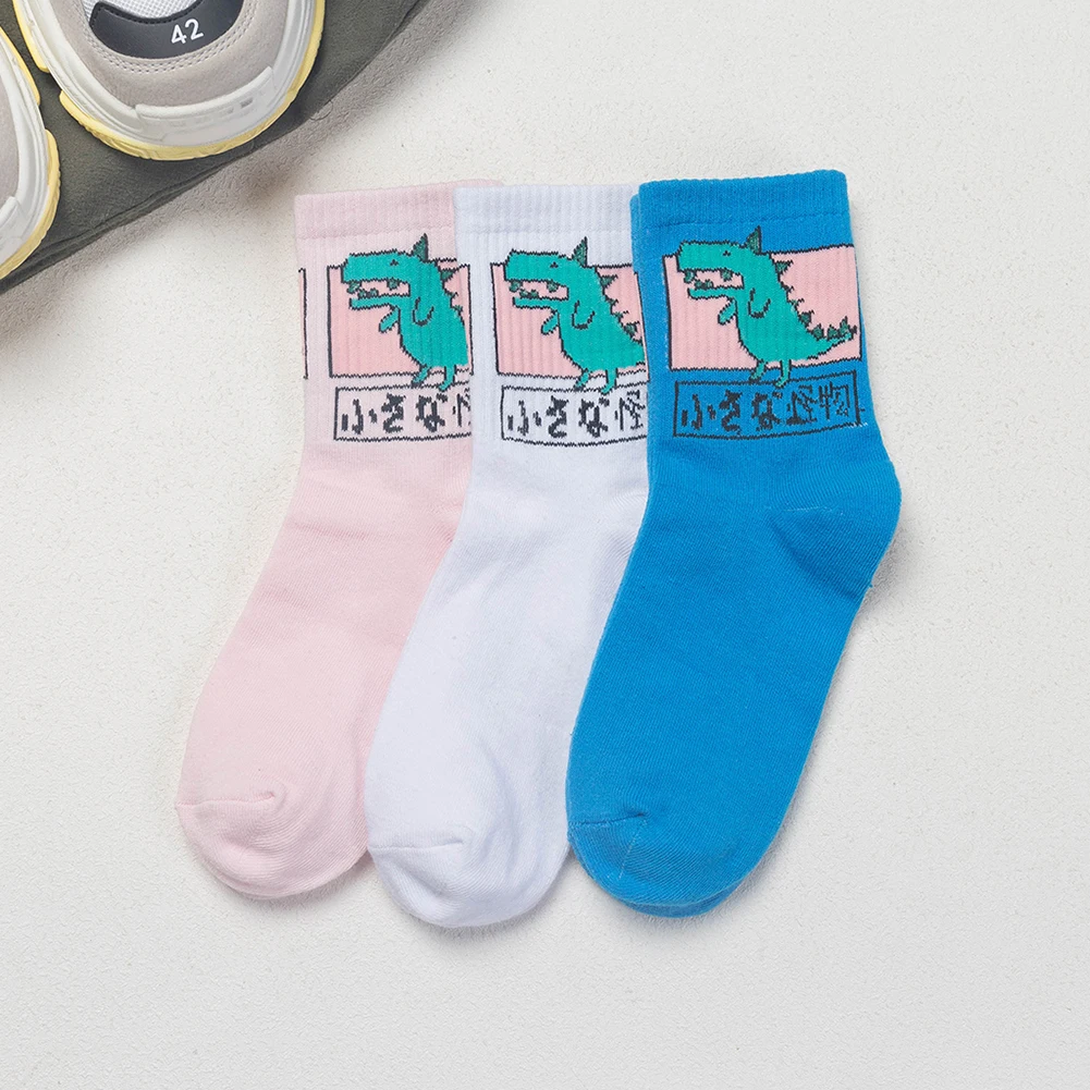 

1 Pair New Autumn Winter Cotton Socks Harajuku Cartoon Dinosaur Socks Elastic Women Men Cute Breathable Mid-calf Length Socks