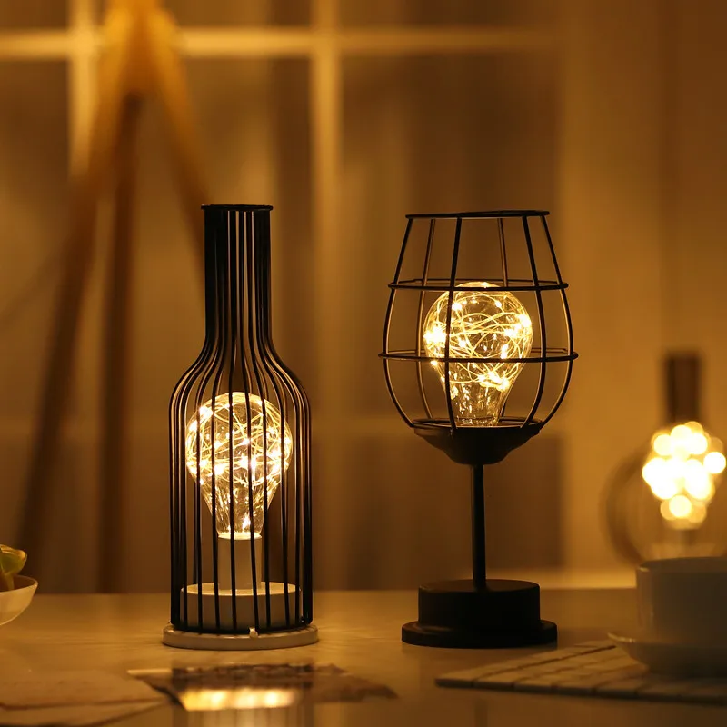 

Explosive Nordic Lamp Wrought Iron Decoration Lamp Red Wine Glass Red Wine Bottle Copper Wire Lamp Led Decorative Night Light