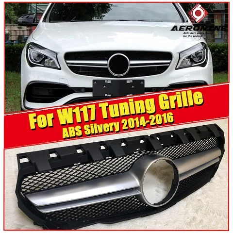W117AMGGrSi1416 Для merceesmb W117 CLA45 вид Спорт решетка гриль ABS серебристый без знака CLA класс CLA180 200 250 передний бампер грили-16 - Цвет: W117AMGGrSi1416