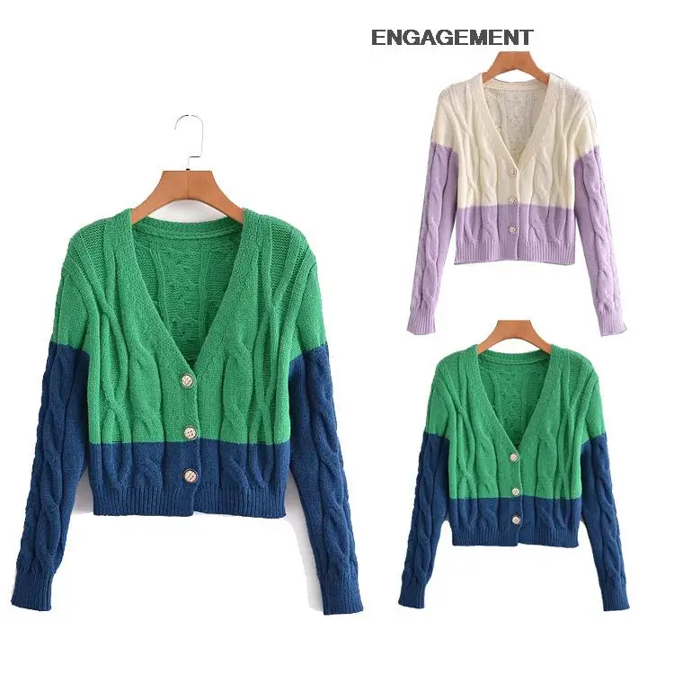 

ENGAGEMENT za 2021 female Ladies hit color twist knit cardigan autumn women slim single-breasted top