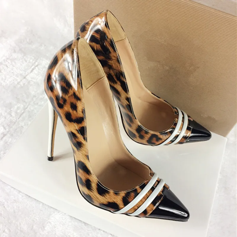 

NoEnName_Null-12cm Women's Leopard print color matching high heels print high heels, 10cm sexy shoes, , narrow top, large size