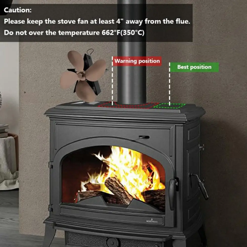 

Fireplace 4 Blade Heat Powered Stove Fan Log Wood Burner Eco Friendly Quiet Home Fireplace Fan Efficient Heat Distribution