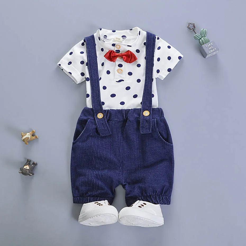 Kids Clothes Dot Shirt + Jumpsuit 2 Pcs Suit For Boys Short Sleeve Outfits Spring Summer Suits Baby Boy |