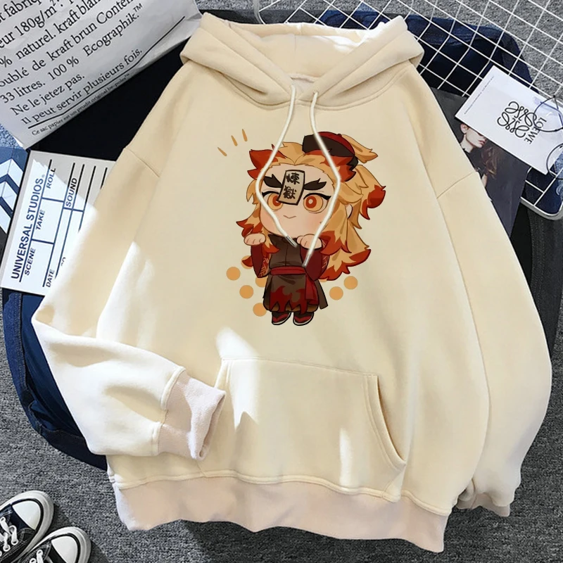 

Demon Slayer Rengoku Kyoujurou Kimetsu No Yaiba Mugen Train Women Hoodies Oversized Harajuku Loose Streetwear Female Pullover