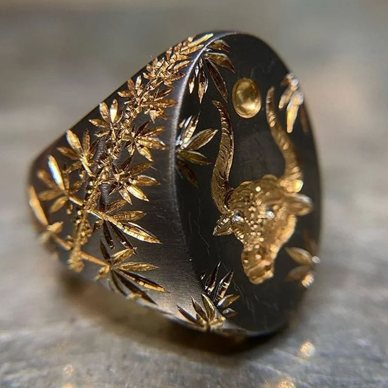 

Retro New Fashion Animal Ring Carved Cattle Jewelry for Men and Women Punk Party Jewelry Anniversary Gifts