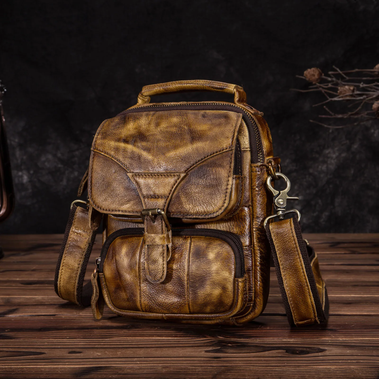 light brown Кожаная мужская многофункциональная Повседневная модная сумка через плечо дизайнерская сумка Mochila поясной ремень сумка для планшета 2074-db - Цвет: light brown