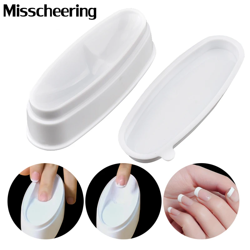 

Portable Nail Art Container Storage Box White French Guides Smile Line Sculpture Tips Acrylic Glitter Powder Mould Tool Manicure