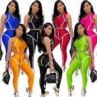 zoctuo sexy 2 piece set sleeveless crop toptrousers summer autumn women casual v neck sports two piece outfits for women