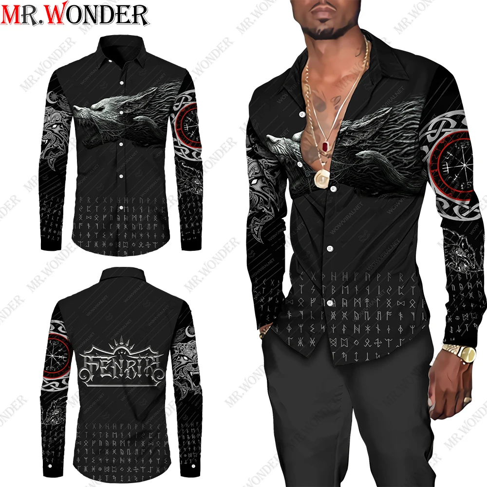 

Mr.Wonder Novelty 3d Beach Men's Wolf Totem Shirts Hawaiian Shirt Casual Button Down Cool Long Sleeve Shirts