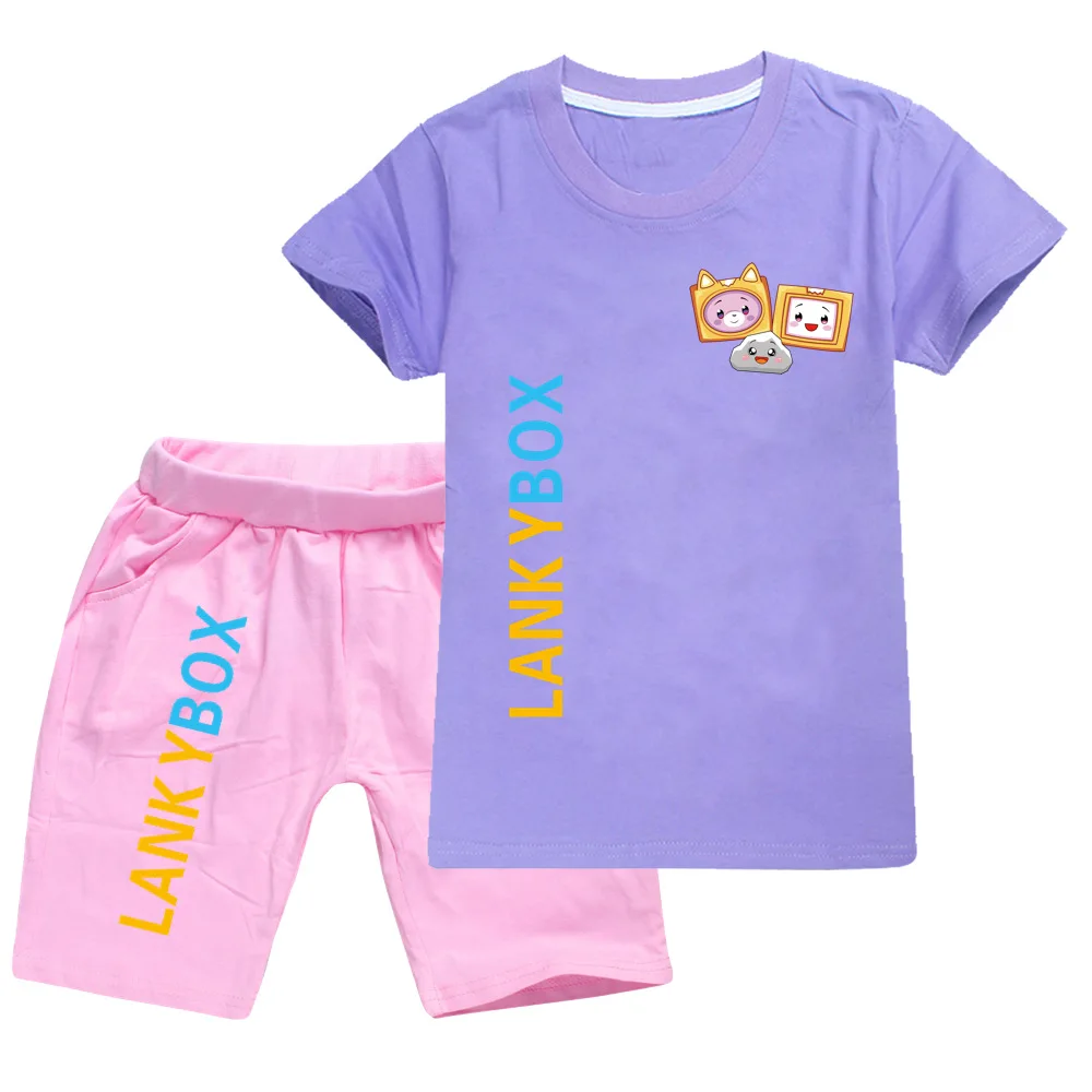 Lankybox Kids Clothes Cotton Sport Tracksuits Children Sweatshirt T-shirts Suit Cartoon Set Teenager Boys Girls Clothing