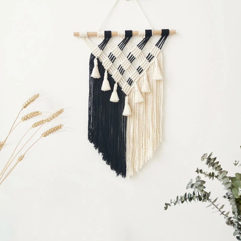 Макраме настенный бохо шик гобелен с геометрическим рисунком художественный