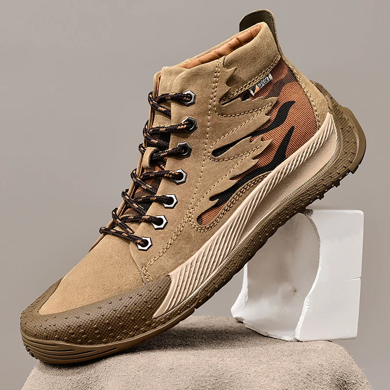 

Туфли мужские высокие из натуральной кожи, модные сращивающиеся ботинки в стиле пустыни, уличная дышащая повседневная обувь, Ретро стиль