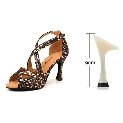 Glod 9cm Ladingwu New Dance Shoes Women Profession Ballroom Dance Shoes Salsa Women Black Gold Suede Comfortable Soft Bottom Dance Sandal - Цвет: Glod 9cm